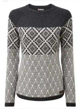 Sherpa Adventure Gear wool blend Gray Fair Isle Crewneck Amdo Crew Sweater large